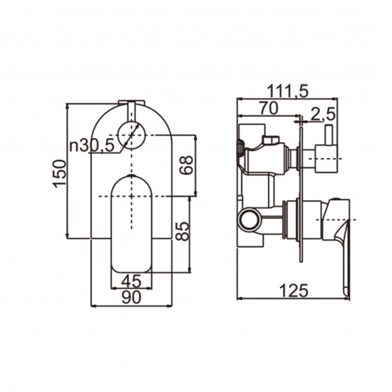 Chrome Solid Brass Shower Wall Mixer With Diverter